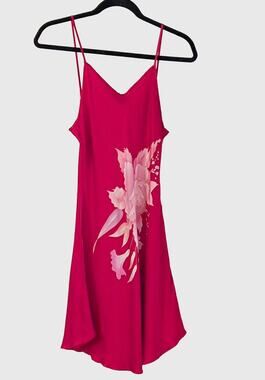 Vintage 100% Silk Pink Floral Slip Dress Lingerie Y2K Luxury Bias Cut M Fit XS/S